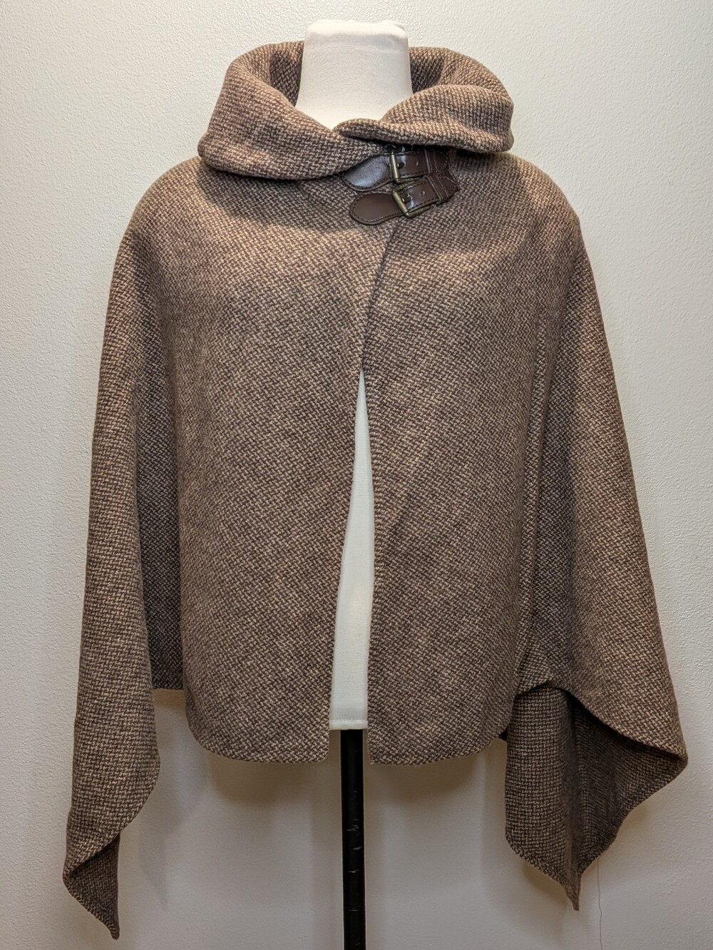 Ralph Lauren Brown & Cream LambsWool-Blend Cape with Buckles